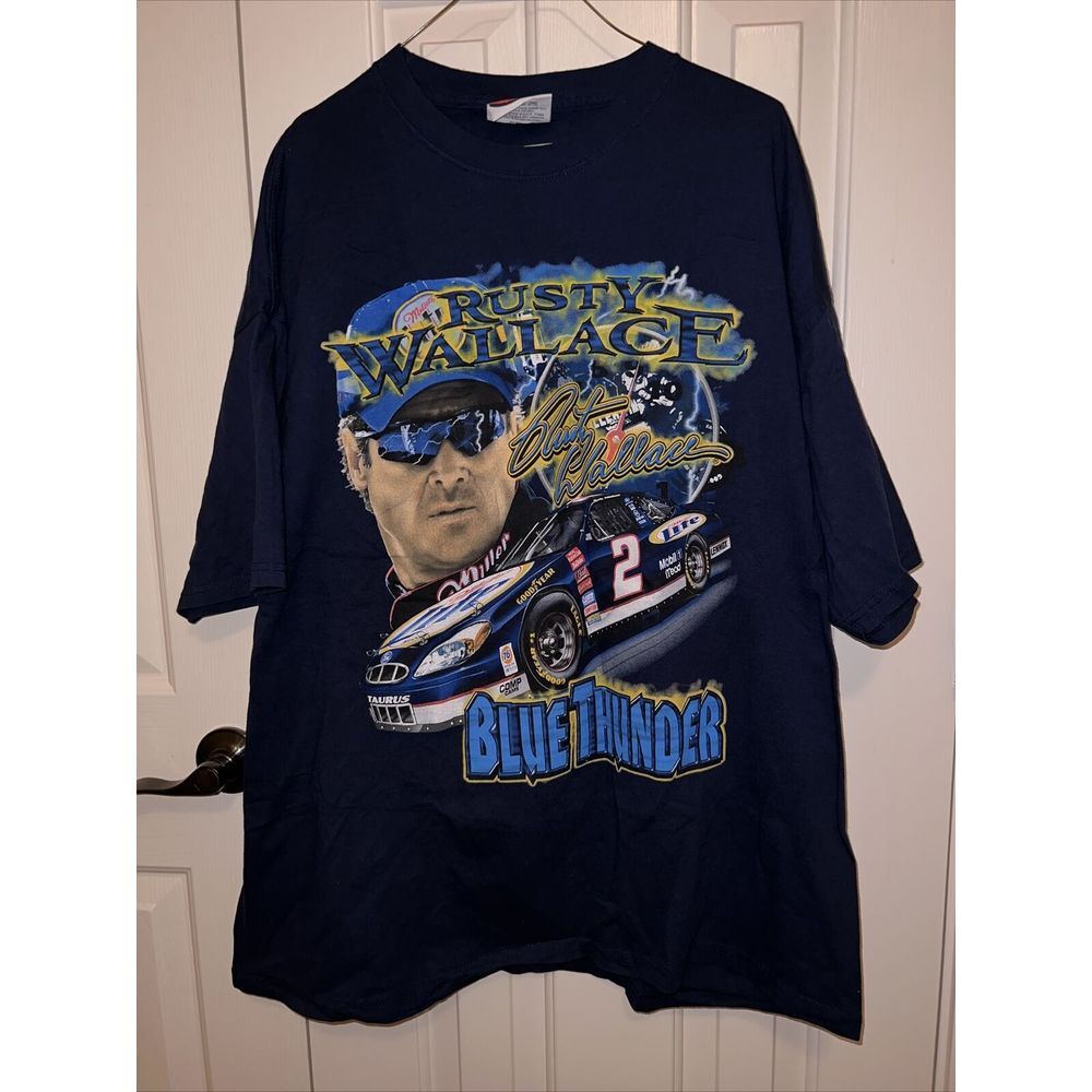 Rusty Wallace Blue Thunder Mens Size XL Graphic Tee Chase Authentics Nascar